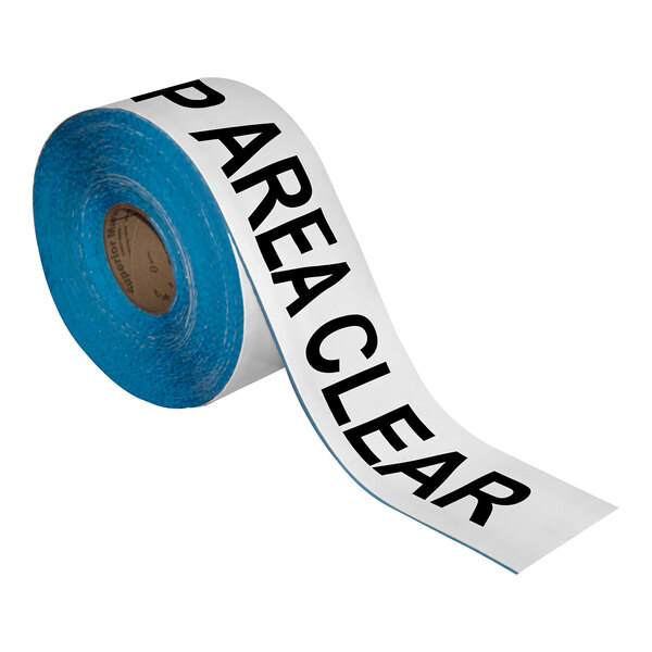A roll of white tape with black text reading "Keep Area Clear"