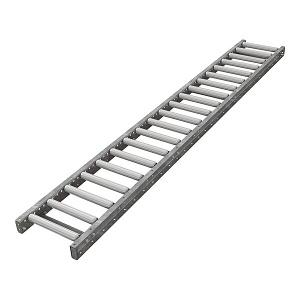An Omni Metalcraft roller conveyor with galvanized steel rollers on a white background.