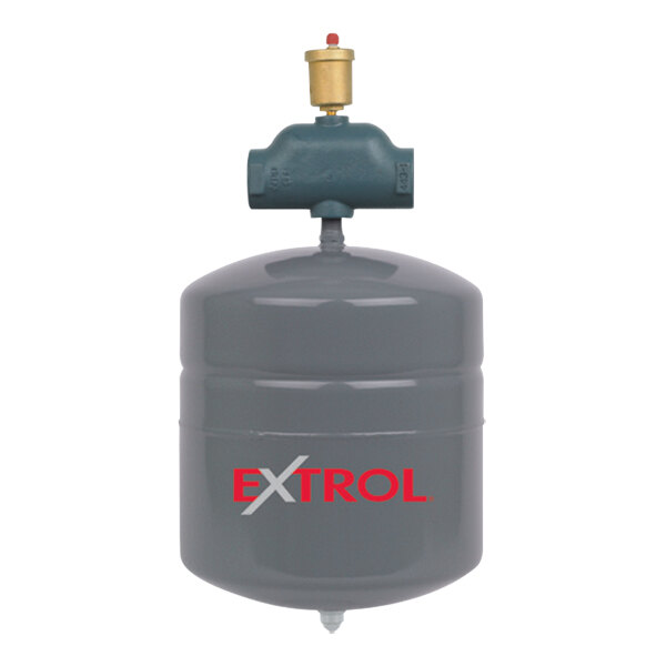 An Amtrol Extrol hydronic expansion tank with a logo and a valve.
