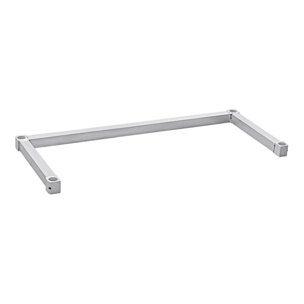A white metal rectangular shelf with a metal U-frame.