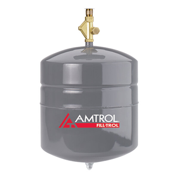 An Amtrol grey cylinder expansion tank with a valve.