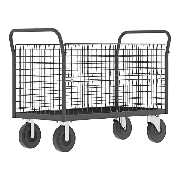 A gray wire mesh Valley Craft platform cage cart with four wheels.