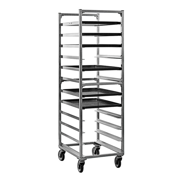 A New Age metal sheet pan rack holding trays.