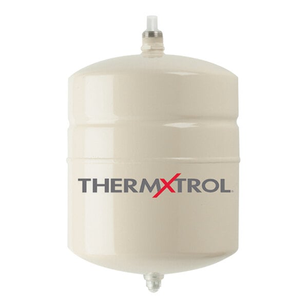 An Amtrol Therm-X-Trol water heater expansion tank with a white cylinder and red valve.