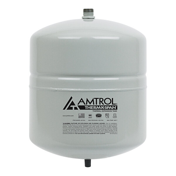 A white Amtrol T-12 thermal expansion tank with black text.