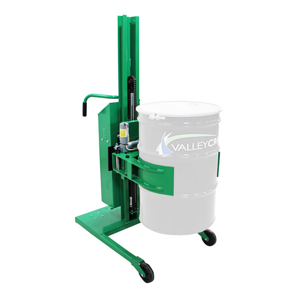 A green and white Valley Craft steel straddled lift with a green handle.