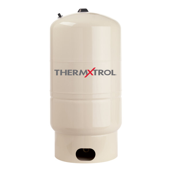 A white Amtrol vertical cylinder with a black and red logo.