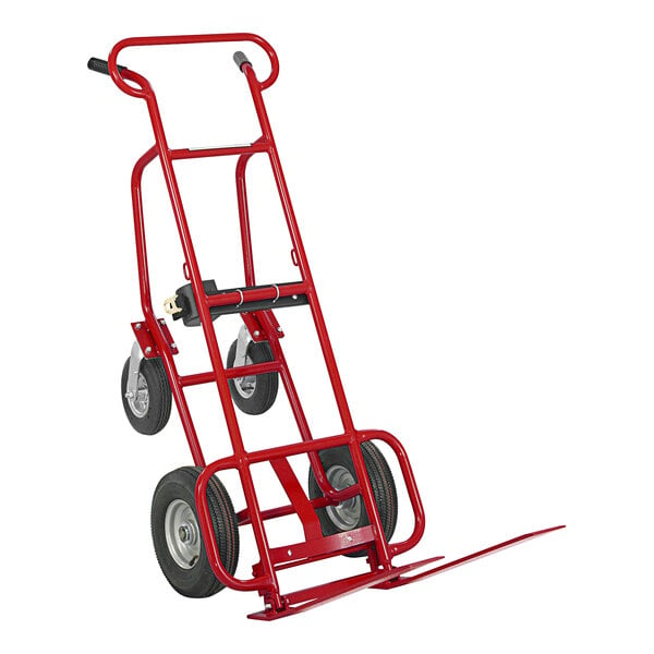 A red Valley Craft hand truck with black wheels.