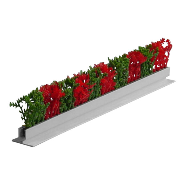 A Dalebrook white melamine display divider with a row of artificial red and green plants.