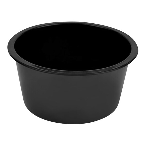 A black melamine barrel display bowl.