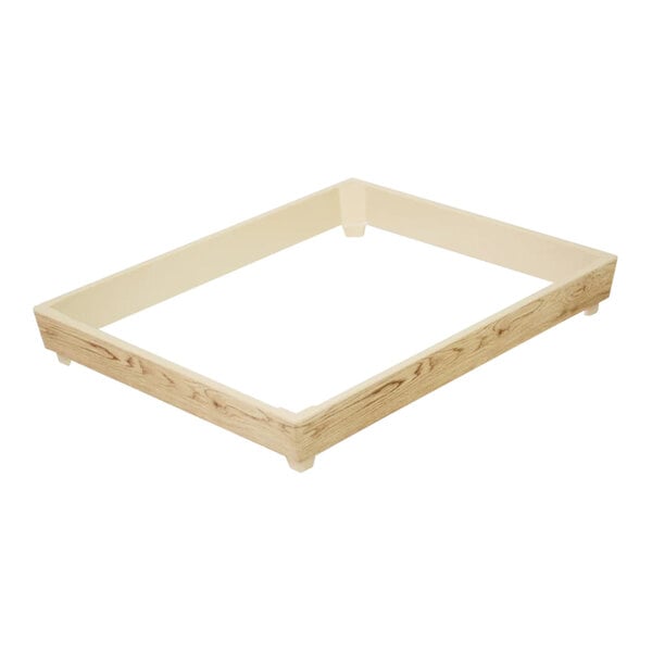 A wooden crate riser with a white melamine surface.