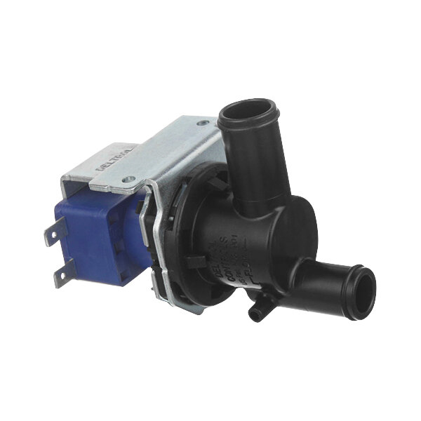 A close-up of a blue and black All Points water dump solenoid valve.