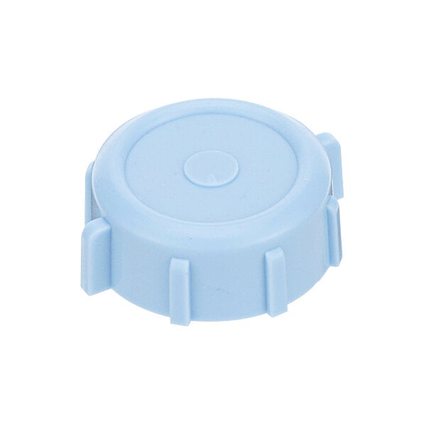 A blue plastic round end cap with a small hole.