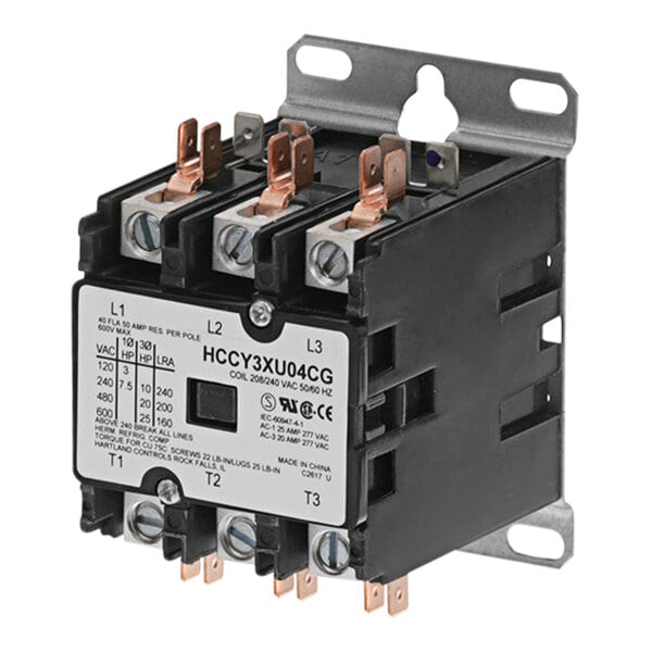 A black and silver All Points 3 pole contactor with black and white electrical connections.