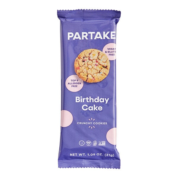 A package of Partake Gluten-Free Birthday Cake Cookies on a white background.