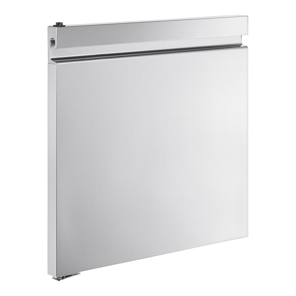 A stainless steel rectangular door with a metal edge on the left.