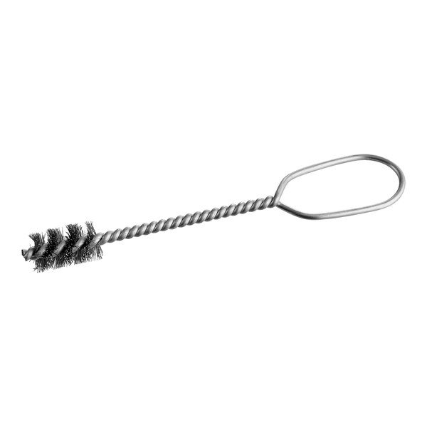A wire brush with a twisted metal handle.