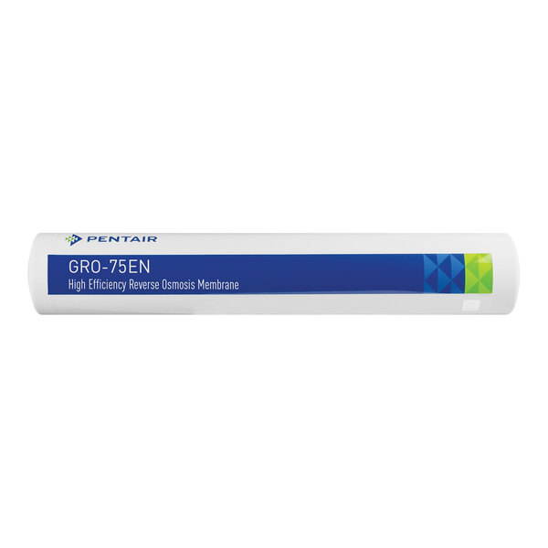 A white tube of Everpure filter membrane with blue and green text.