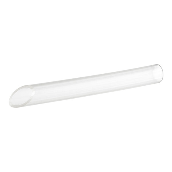 A clear tube with a pointed tip and a white handle.