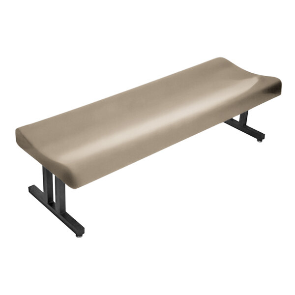 A tan Sol-O-Matic contoured fiberglass bench with black legs.