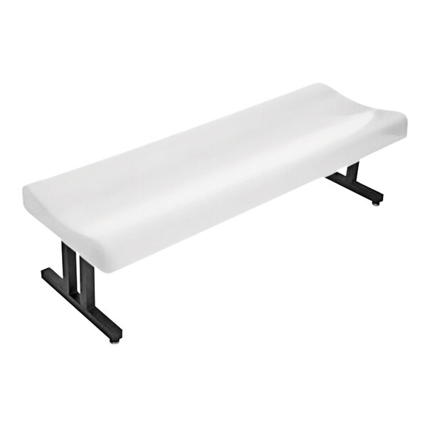 A Sol-O-Matic white fiberglass bench with black legs.