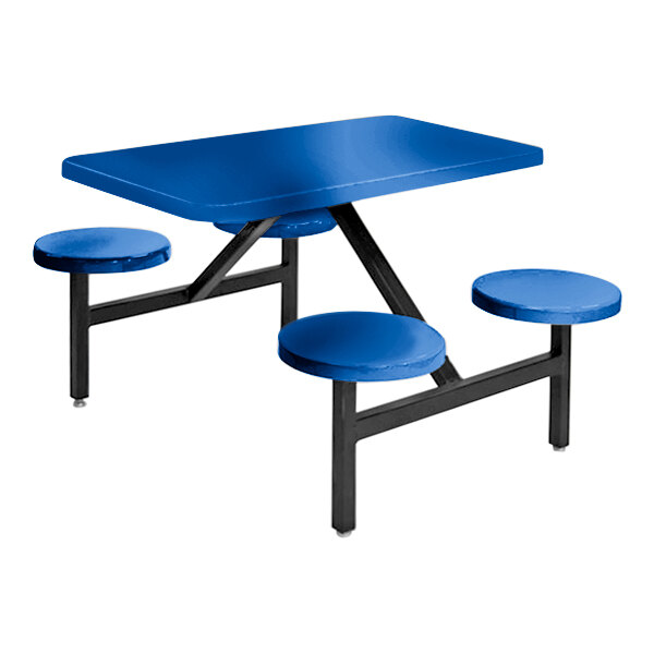 A Sol-O-Matic Regal Blue fiberglass table with four fixed seats.
