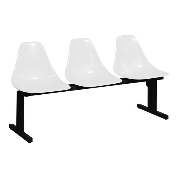 A Sol-O-Matic white plastic modular seating unit with black legs.