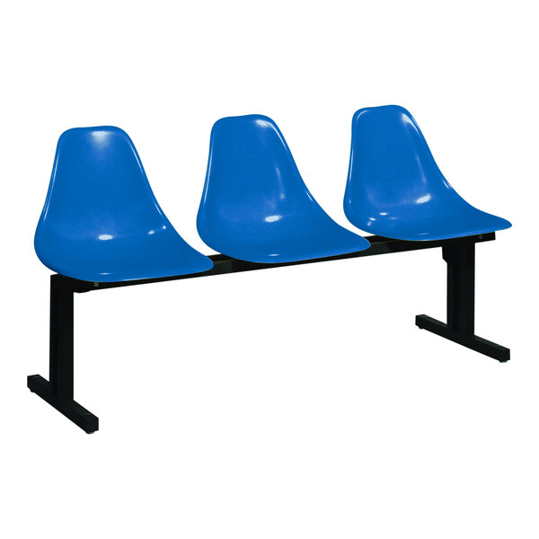 A Sol-O-Matic blue plastic chairs with black bases.