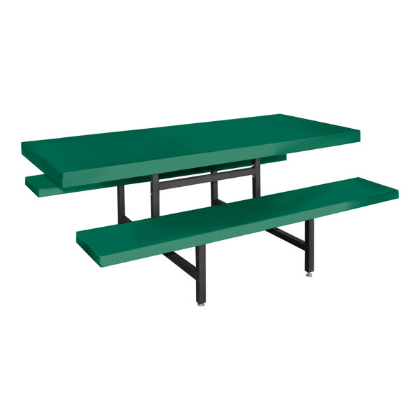 A Hunter Green fiberglass picnic table with fixed bench seats.