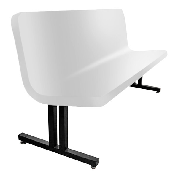 A Sol-O-Matic white fiberglass bench with black legs.