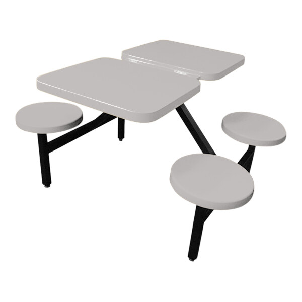 A white Sol-O-Matic fiberglass double table with four fixed seats.