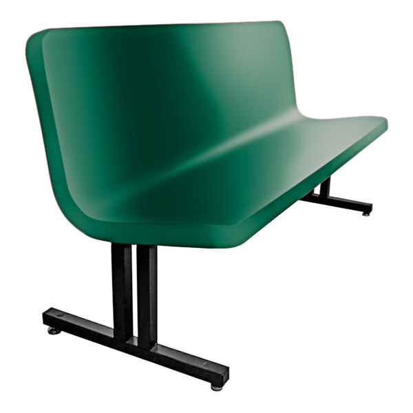 A Sol-O-Matic contoured hunter green fiberglass bench with backrest and black legs.