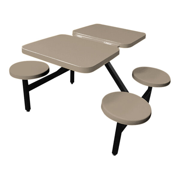 A Sol-O-Matic smoke fiberglass double table with four fixed seats.