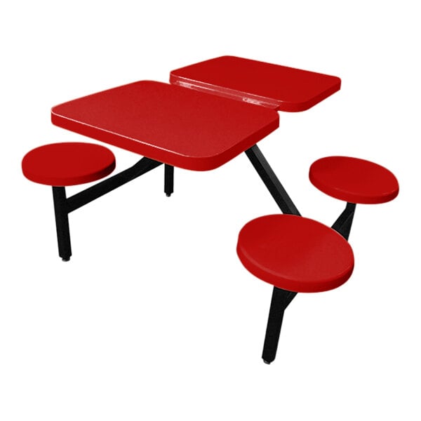 A Sol-O-Matic Holly Red fiberglass rectangular picnic table with four fixed seats.