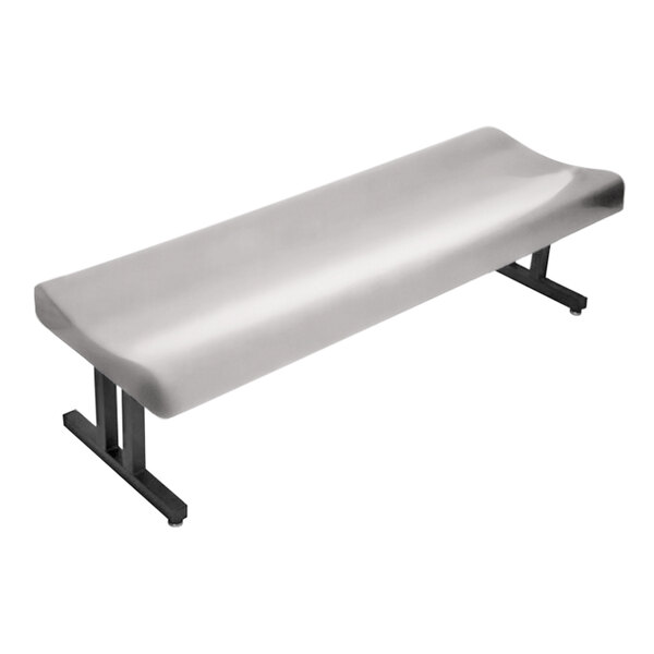 A silver Sol-O-Matic fiberglass bench with black legs.