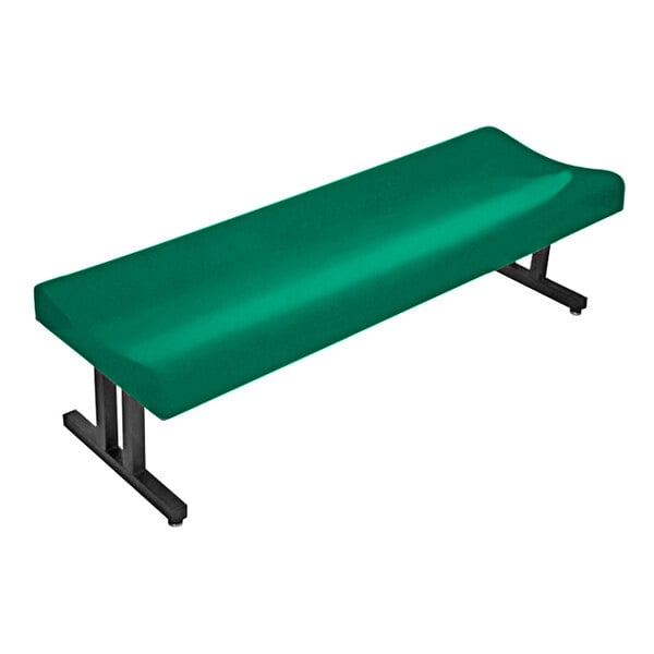A Sol-O-Matic hunter green fiberglass bench with black metal legs.