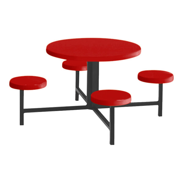 A Sol-O-Matic Holly Red round table with four fixed seats.