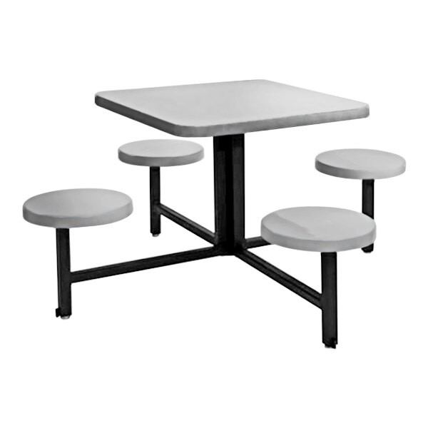 A white Sol-O-Matic square fiberglass table with four fixed seats.