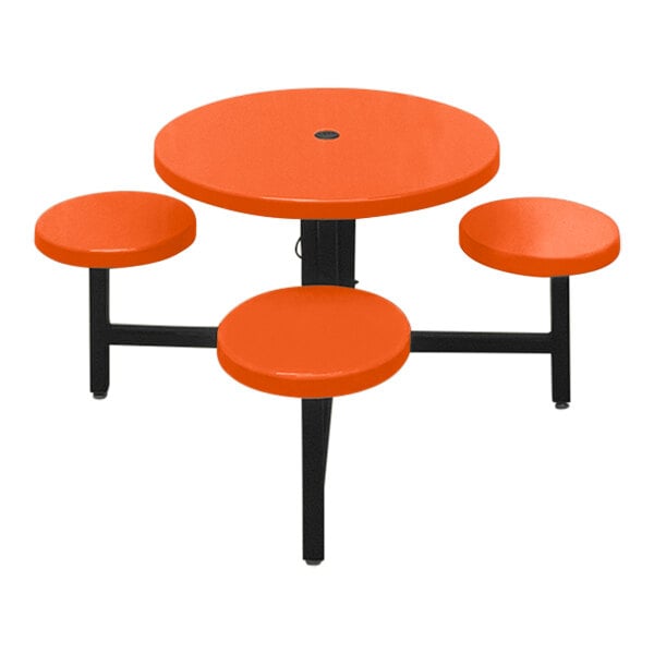 An orange Sol-O-Matic children's table with four fixed stools.