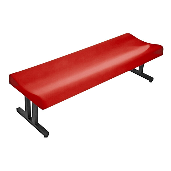 A Sol-O-Matic Holly Red fiberglass bench with black legs.