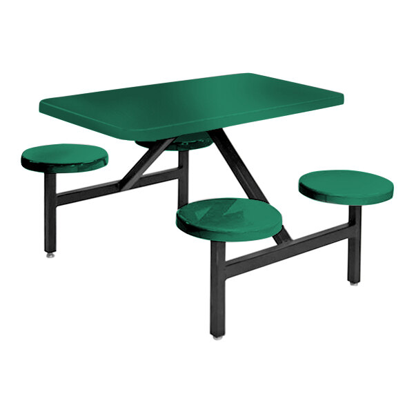 A Sol-O-Matic Hunter Green fiberglass picnic table with four fixed seats.