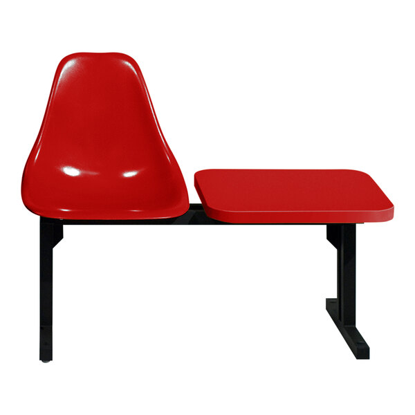 A Sol-O-Matic red modular seating unit with a table.