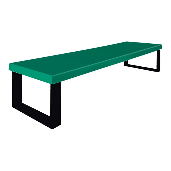 A Sol-O-Matic hunter green fiberglass park bench with black legs.