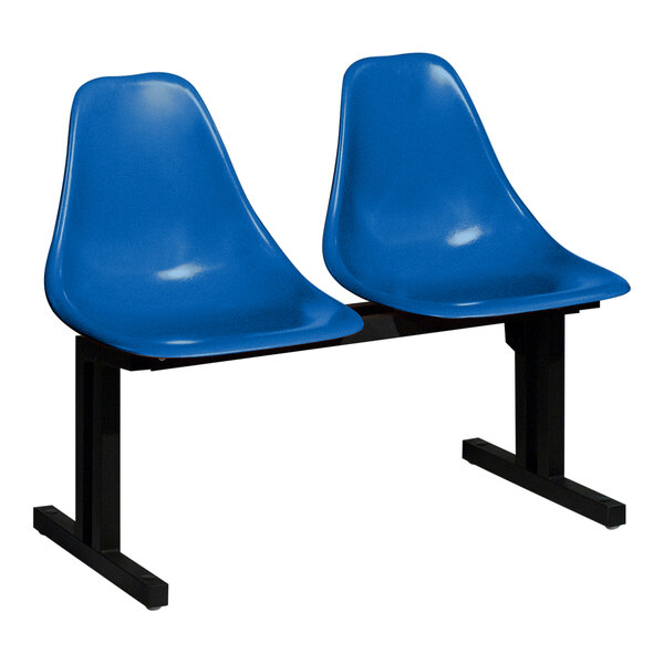 A blue plastic Sol-O-Matic modular seating unit with black legs.