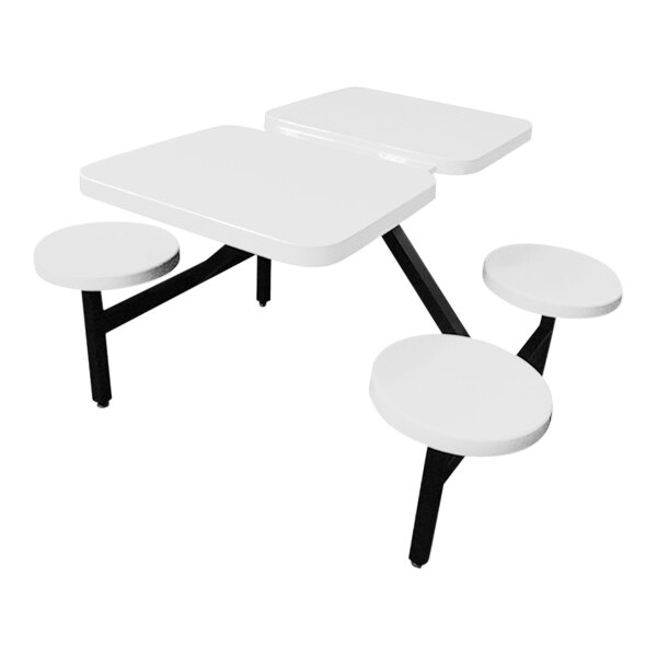 A white Sol-O-Matic rectangular fiberglass table with four fixed seats.