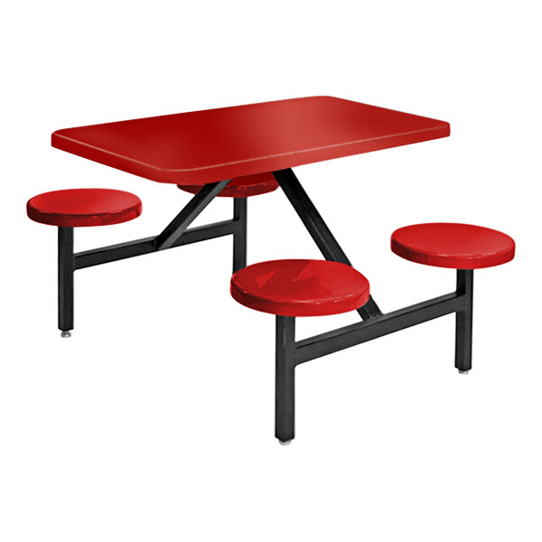 A Sol-O-Matic Holly Red fiberglass table with four fixed seats.