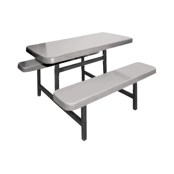 A white fiberglass Sol-O-Matic picnic table with fixed bench seats.