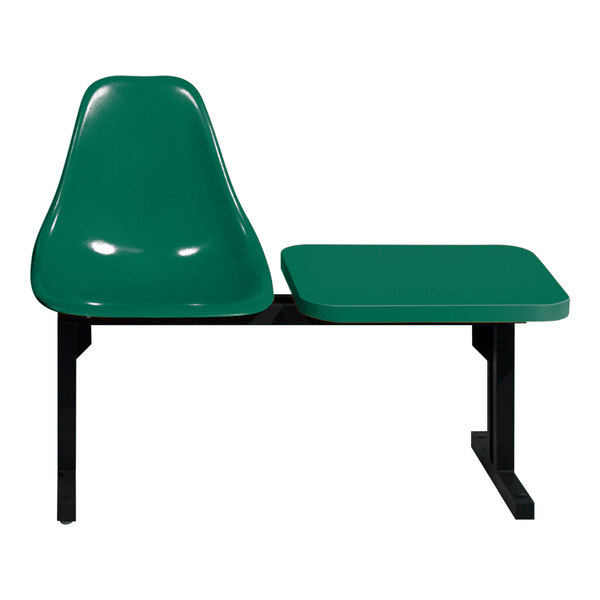 A green Sol-O-Matic modular seating unit with a black base and table.