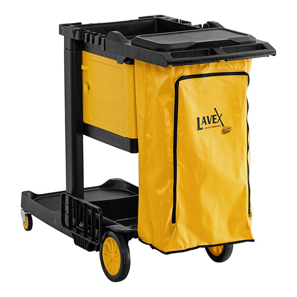 Lavex Janitorial Premium 3Shelf Janitor Cart Kit with Yellow Zippered