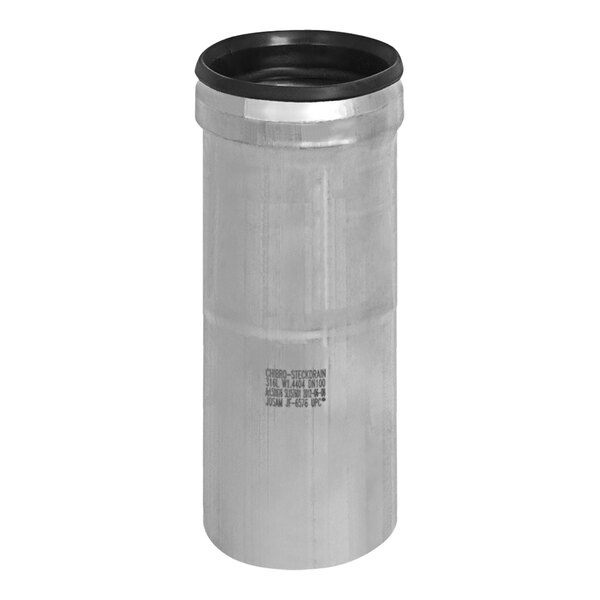 A silver stainless steel cylinder with a black lid.